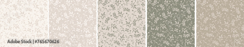 Set of earthy tones elegant neutral natural seamless pattern, repeating background with leaves and laurels for wallpaper, fabric, interior design, floral print for scrapbook paper. photo