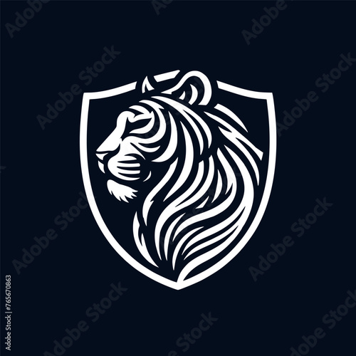 Vintage retro logo of shield with tiger head, jaguar, panther black and white version logo collection