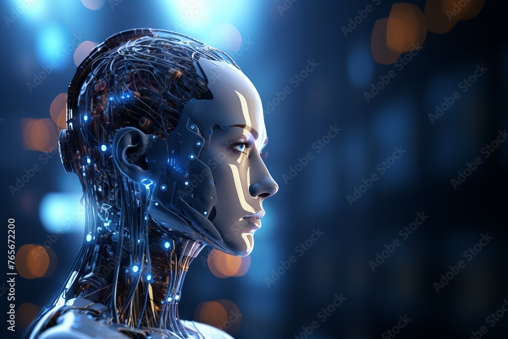 head with a technological digital circuit and luminous patterns symbolizing artificial intelligence and machine thinking head with a technological digital circuit and luminous patterns symbolizing artificial intelligence and machine thinking