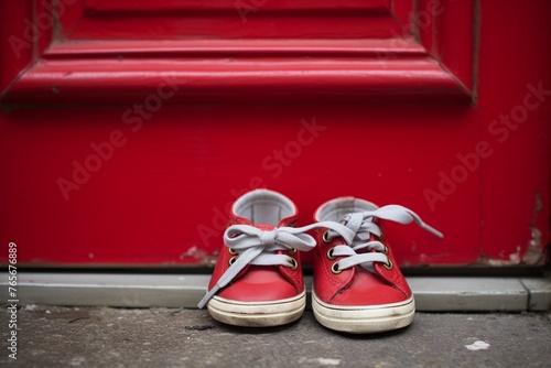 The image of a childs small shoes at the doorstep, a reminder of the innocence that deserves protection and care photo