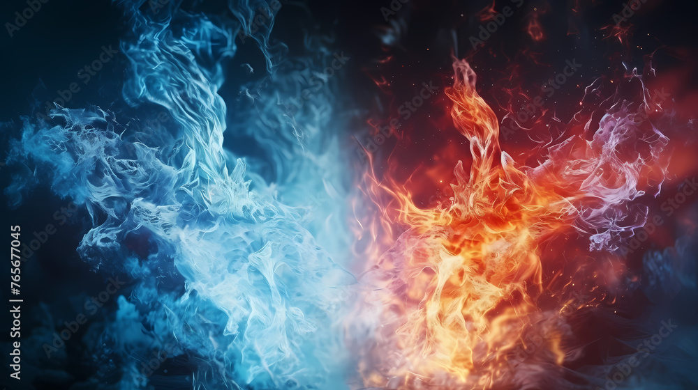 Fire and ice, heat and cold concept