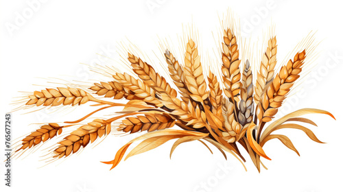 hand drawn and painted wheat getting grinded, earthy colors, white background created with Generative Ai