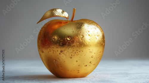 Golden apple on a gray background
