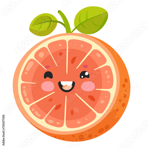 Cute cartoon grapefruit character. Vector illustration isolated on white background.