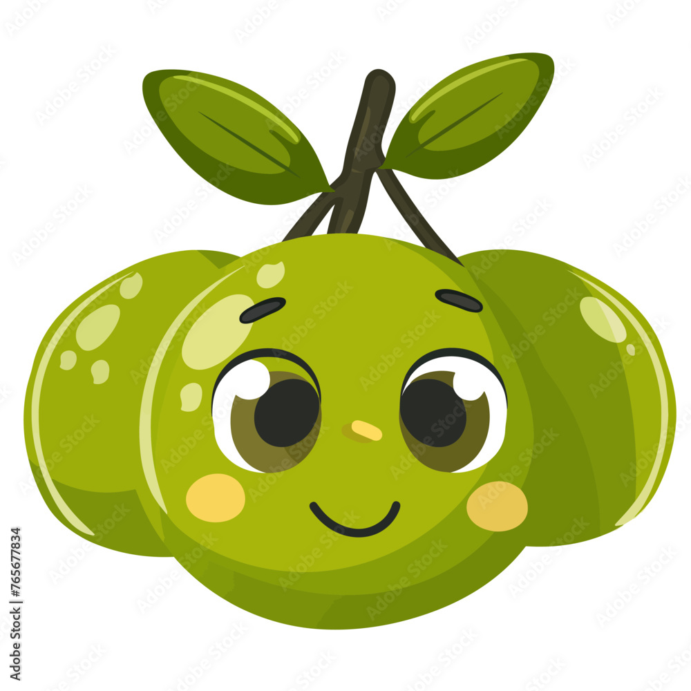 Obraz premium Cute kawaii olive fruit character vector illustration