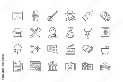 Adjustable,Agreement,Air,Armchair,Asteroid,Badge,Bag,Banjo,Bank,Banner,Bicycle,Bomb,Boss,Cartridge,Case,Cauldron,Chocolate,Clapperboard,Code,Constitution,Cross,Dress,set icons, vector illustration