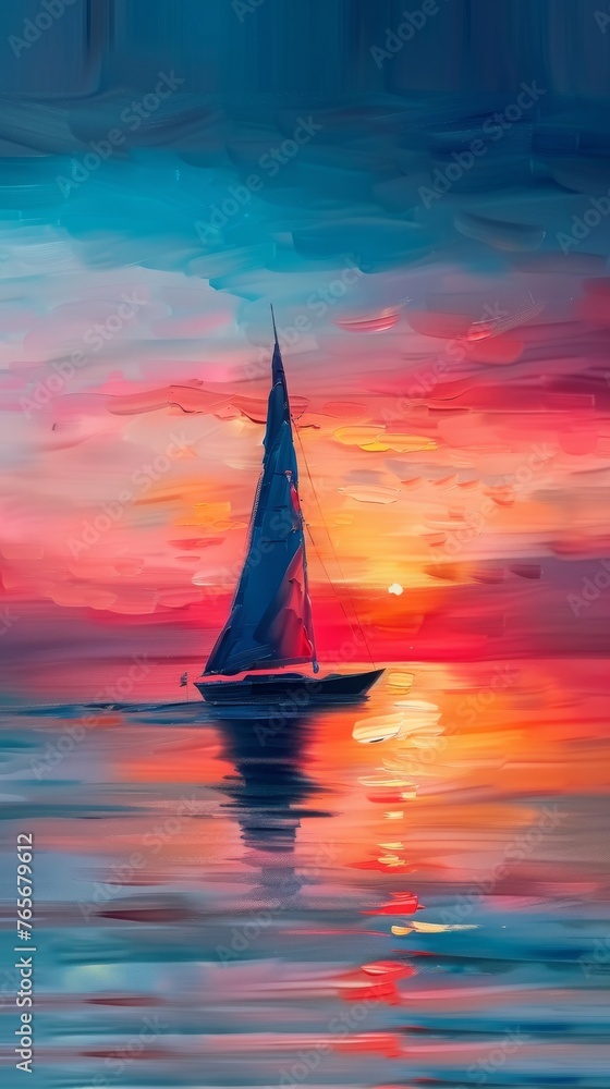 Sailboat Sailing in the Ocean at Sunset