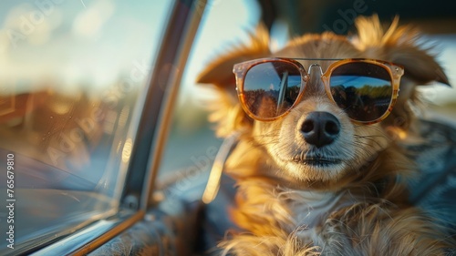 Road-tripping animals in sunglasses evoke a sense of carefree adventure © Putra