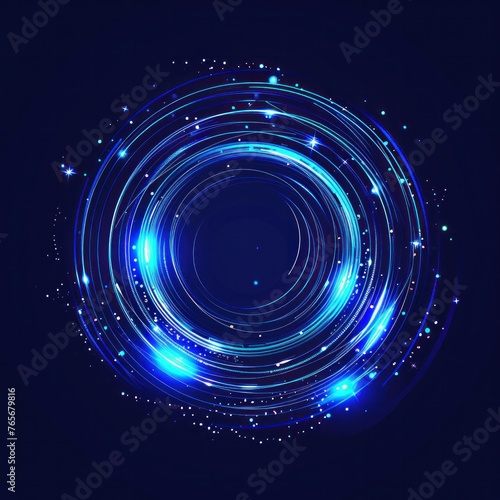 Abstract glowing circle lines on dark blue background. Geometric stripe line art design. Modern shiny blue lines. Futuristic technology concept. Suit for poster, cover, banner, brochure. Generative AI