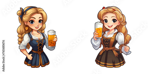Woman wearing dress holds glass of beer