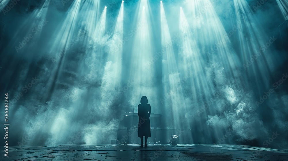 Solemn prelude to an unseen performance with dramatic lighting Solemn prelude to an unseen performance with dramatic lighting