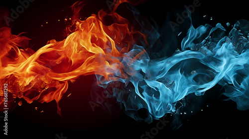 Fire and ice, heat and cold concept