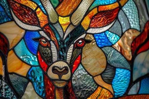 Colorful stained glass portrayal of a graceful antelope  elegant and intricate