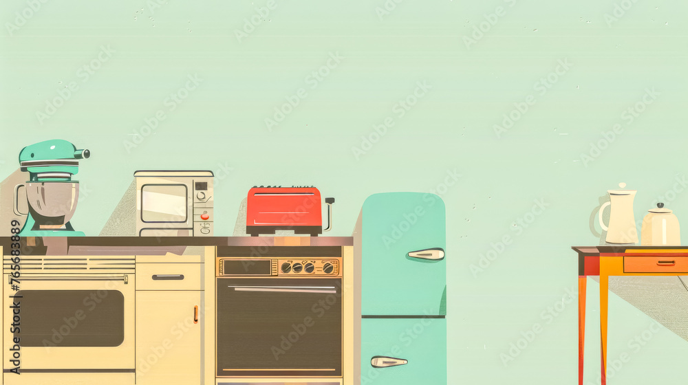 Fototapeta premium Retro kitchen appliances on pastel background