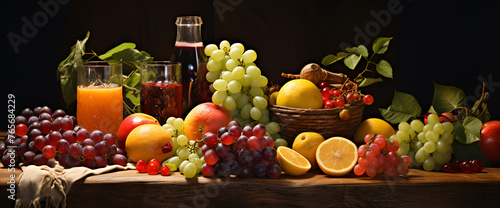 colorful fruit assortment for juice making, Freshness of nature harvest in a wicker basket 
