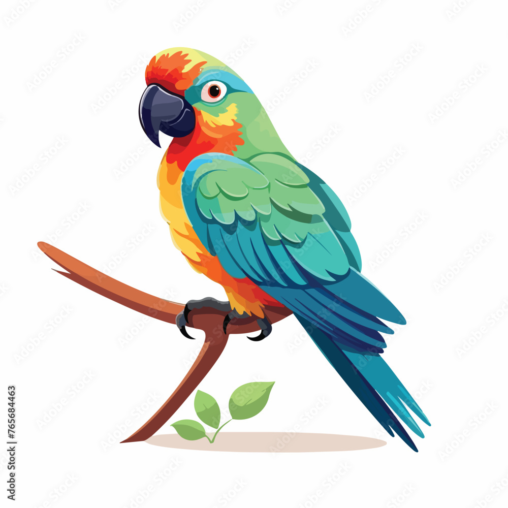 Parrot bird character. Cute parrot flat vector isol