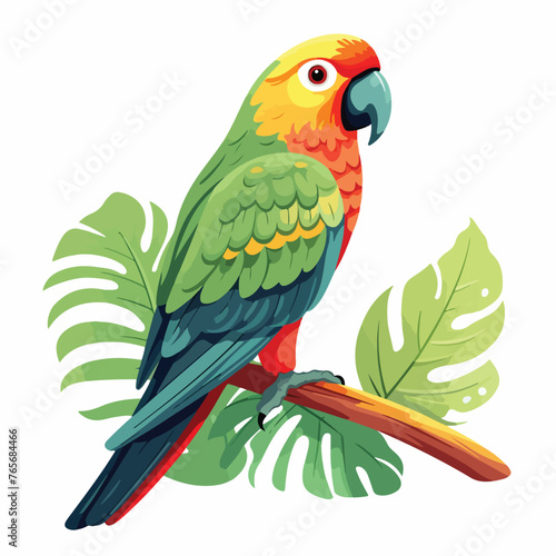 Parrot bird character. Cute parrot flat vector isol