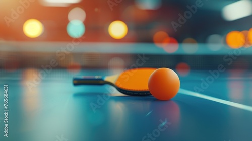 Table tennis paddle and ball on the table © Nisit