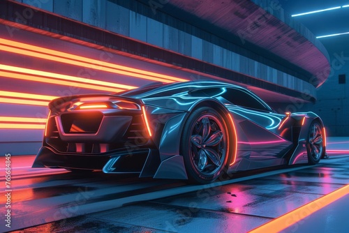 Wallpaper Mural Futuristic 3D Illustration of a Sleek Electric Sports Car with Glowing Neon Accents Torontodigital.ca