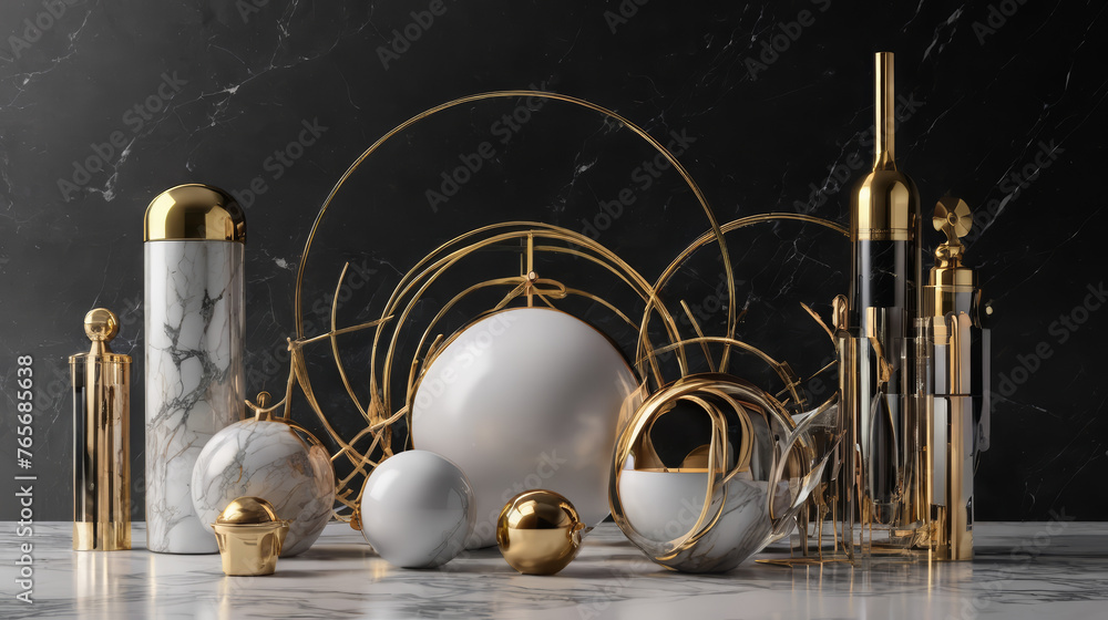 Marble Table With White and Gold Items Marble Table With White and Gold Items