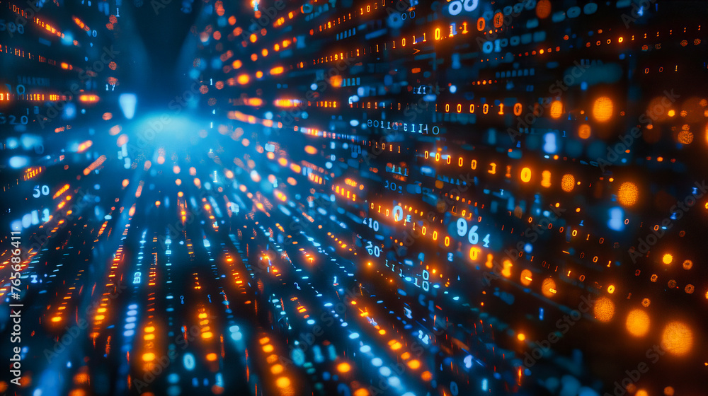 Fototapeta premium The fast-paced world of technology and networking, captured through the vibrant connections and dynamic flow of digital information