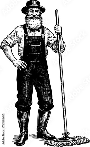 Vintage Grown Man Cleaner With Mop