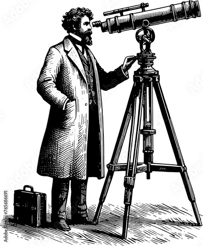 Man Looking Through The Telescope