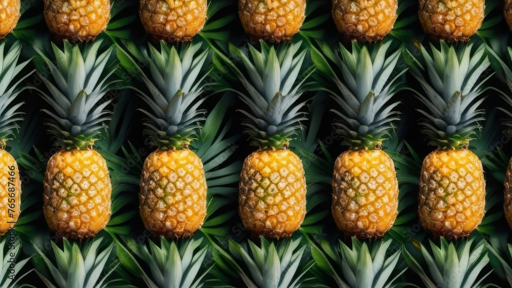 Background of pineapples. pineapple on black background. generative ai Background of pineapples. pineapple on black background. generative ai