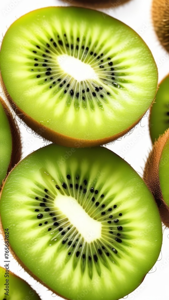 Kiwi fruit slices on a white background. Selective focus. generative ai Kiwi fruit slices on a white background. Selective focus. generative ai