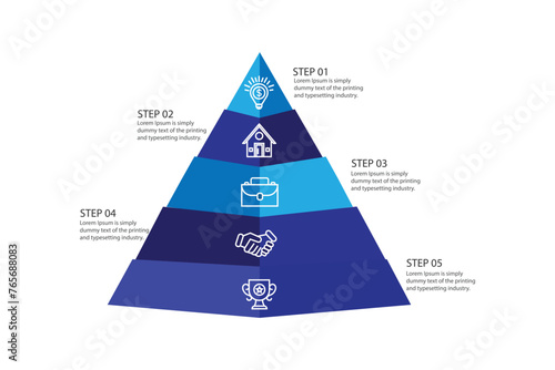 Vector pyramid infographic with 5 options. Business presentation template
