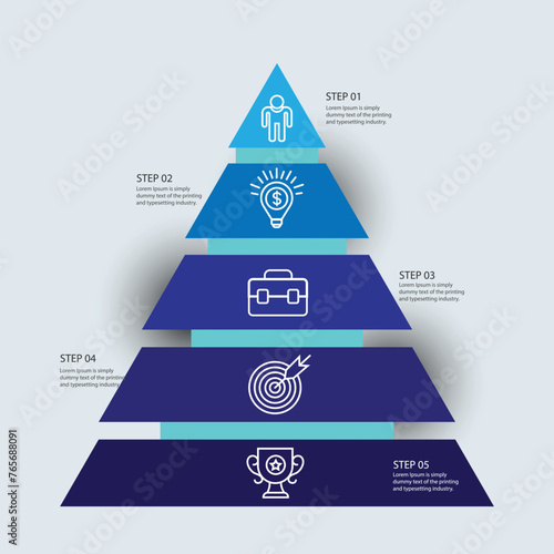 Creative pyramid infographic with 5 options or steps. Template for business presentation 