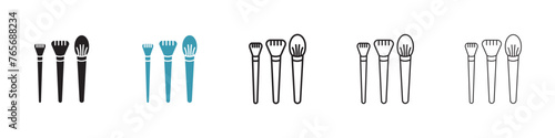 Beauty Brushes and Makeup Tools Icons. Cosmetic Brushes for Perfect Application.