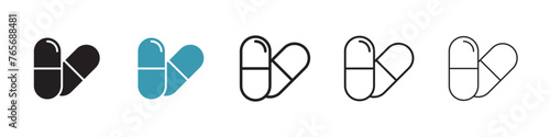 Medicinal Capsule and Pill Icons. Health Vitamin and Medicine Symbols.