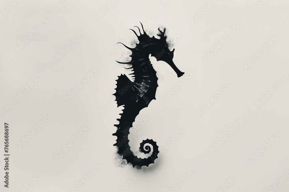 minimalist illustration of sleek, seahorse silhouetted against stark white background minimalist illustration of sleek, seahorse silhouetted against stark white background
