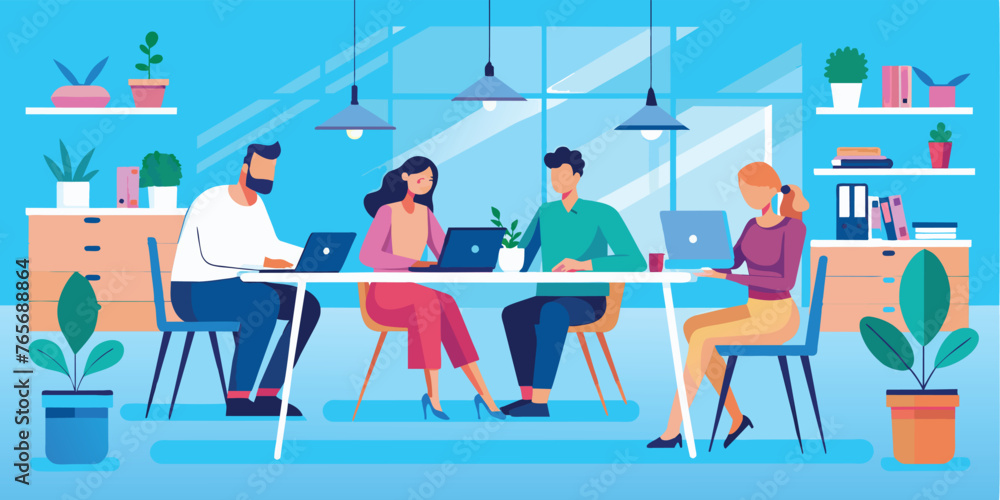 Diverse team working together in a modern office Diverse team working together in a modern office