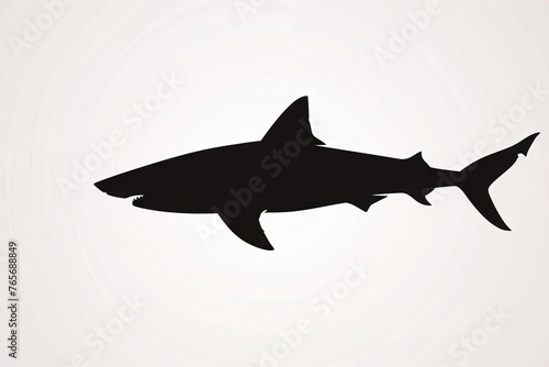 minimalist illustration, sleek shark silhouetted, stark white background