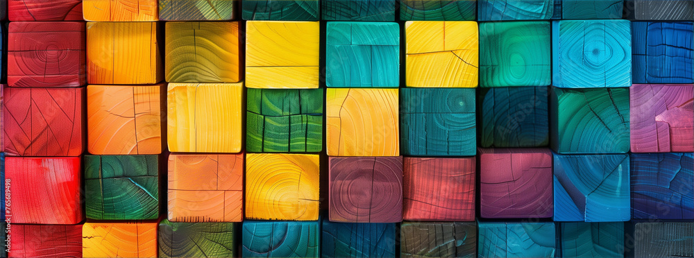 Rainbow-Hued Wooden Blocks Textured Background