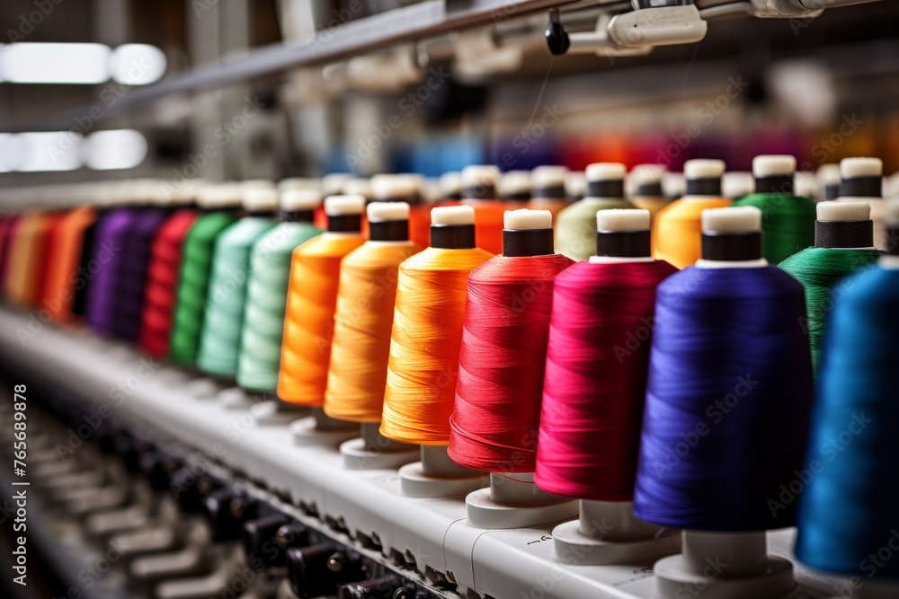 The contrast between the delicate thread and the heavy machinery of an industrial textile factory captured in one frame The contrast between the delicate thread and the heavy machinery of an industrial textile factory captured in one frame