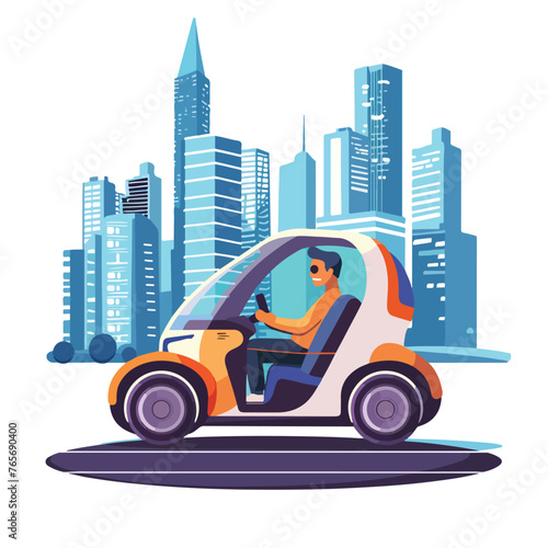 Relaxed man driving by smart car vector illustratio