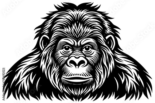 Orangutan silhouette vector art illustration