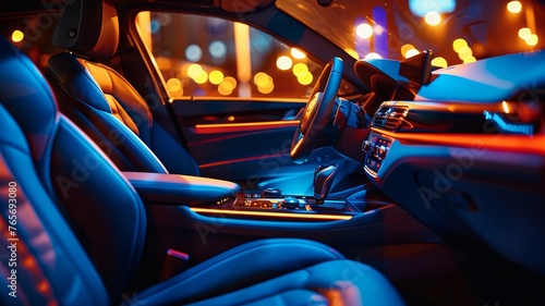 Detail-oriented interior shot of a modern car with elegant seats