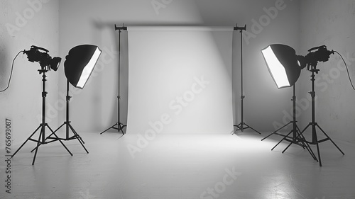 High-key lighting setup in a minimalist photography studio photo