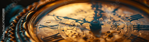 Close-up of a vintage clock's at midnight, symbolizing transitions and moments in time