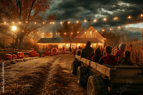 Pumpkin Patch Evening: Warm Lights Illuminate a Festive Fall Gathering photo