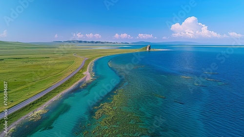 Large Body of Water Next to Lush Green Field