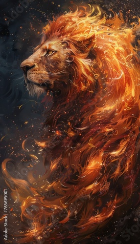 Lion Engulfed in Flames