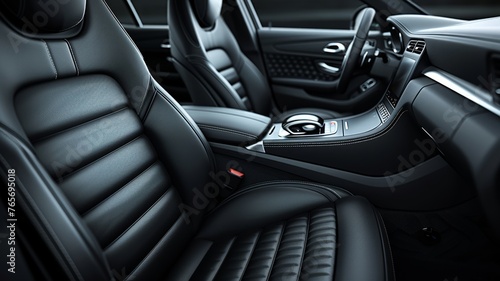 Sleek design of a car's luxurious black leather interior © Putra