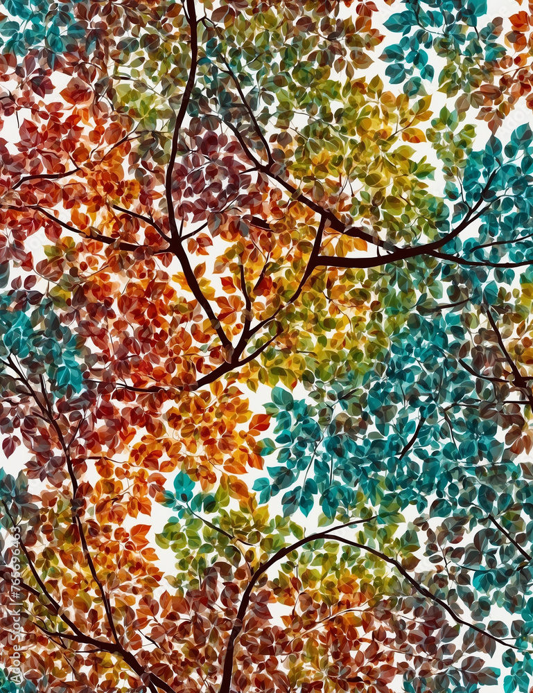 Elegant colorful tree with vibrant leaves hanging branches illustration background. Bright color 3d abstraction wallpaper for interior mural painting wall art decor. Elegant colorful tree with vibrant leaves hanging branches illustration background. Bright color 3d abstraction wallpaper for interior mural painting wall art decor.