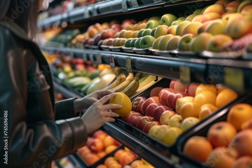 Woman Selecting Fruit in Grocery Store