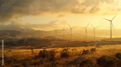 Wind turbines are being used in the Zaragoza province in Spain to generate electricity. photo